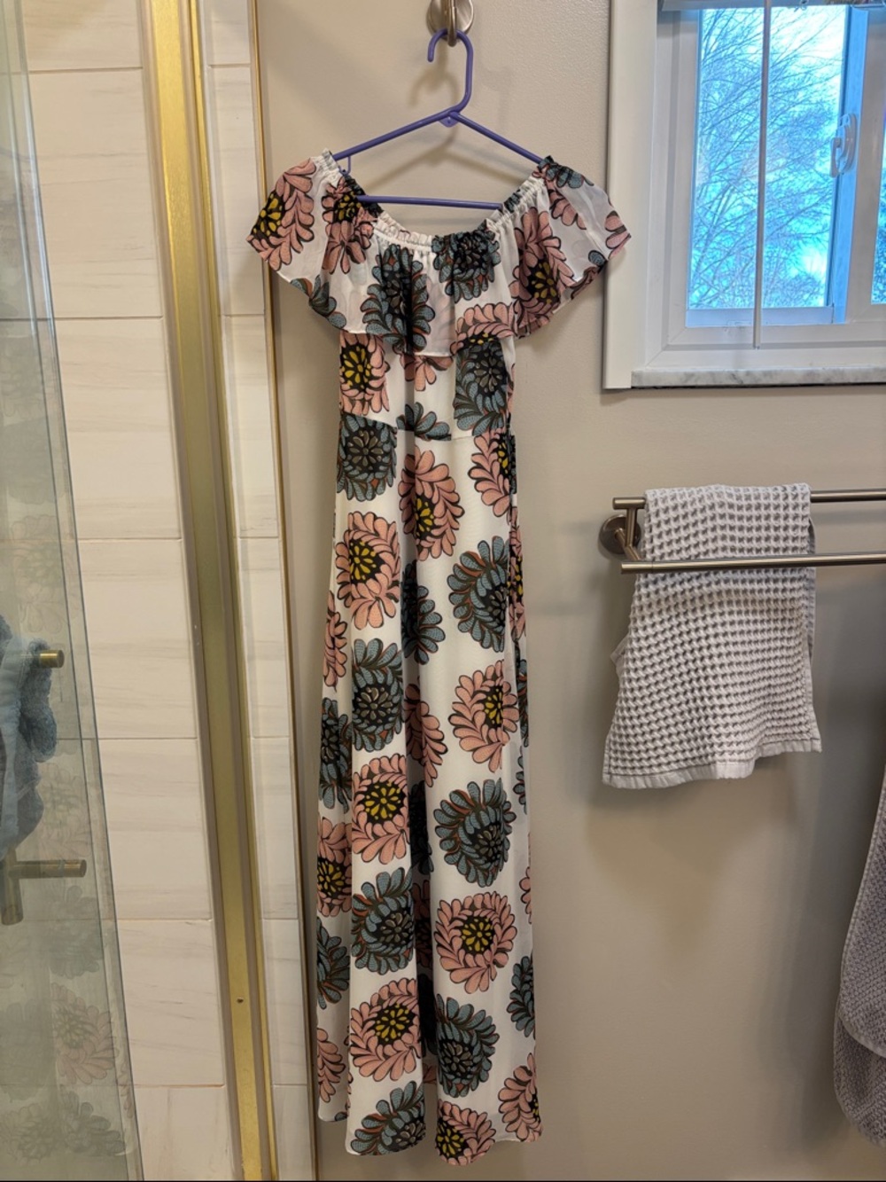 LOFT White Maxi Dress with Pink, Blue and Yellow Floral Print